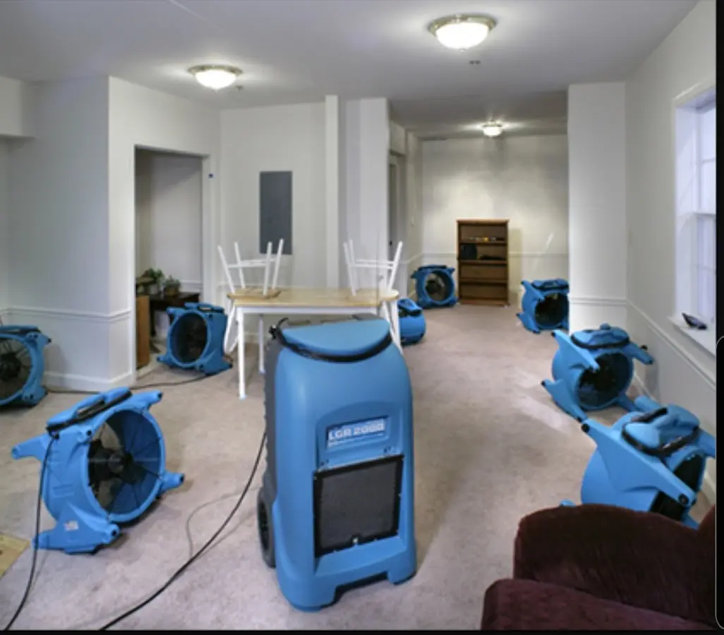 Air movers and dehumidifier setup for Water Damage Restoration in Milton-Freewater